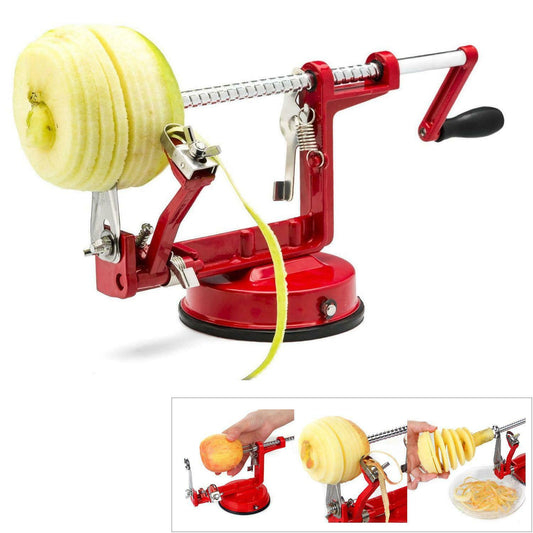 3-in-1 stainless steel apple peeler, corer, and slicer with hand crank and suction base