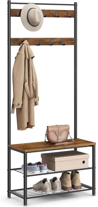 New 3 - in - 1 Hall Tree Coat Rack with Shoe Storage Bench – Entryway Organizer with Steel Frame S1322 - with | Sold by Uncle Wiener's Wholesale