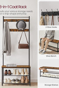 New 3 - in - 1 Hall Tree Coat Rack with Shoe Storage Bench – Entryway Organizer with Steel Frame S1322 - with | Sold by Uncle Wiener's Wholesale