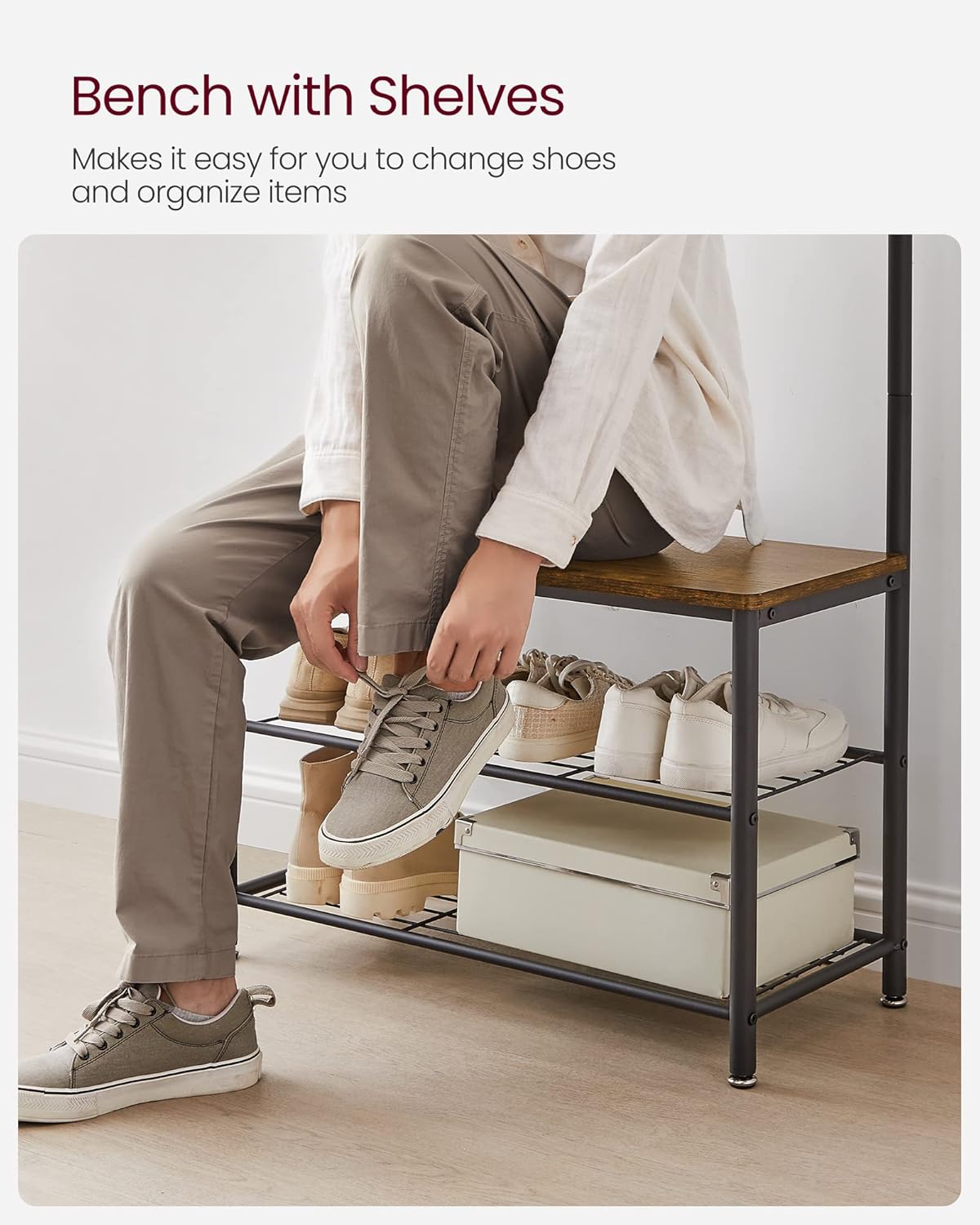 New 3 - in - 1 Hall Tree Coat Rack with Shoe Storage Bench – Entryway Organizer with Steel Frame S1322 - with | Sold by Uncle Wiener's Wholesale