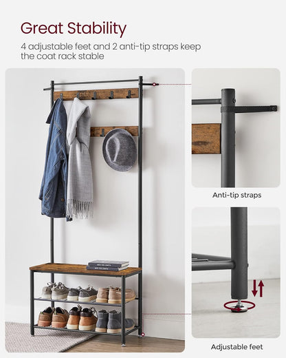 New 3 - in - 1 Hall Tree Coat Rack with Shoe Storage Bench – Entryway Organizer with Steel Frame S1322 - with | Sold by Uncle Wiener's Wholesale