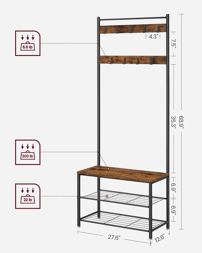 New 3 - in - 1 Hall Tree Coat Rack with Shoe Storage Bench – Entryway Organizer with Steel Frame S1322 - with | Sold by Uncle Wiener's Wholesale