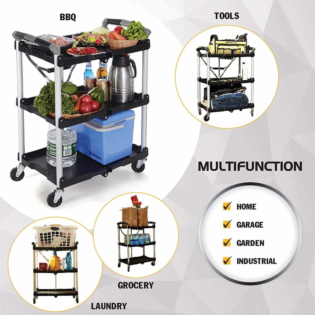 New 3 - Layer Folding Collapsible Service Cart ��� Portable Utility Trolley with Wheels 525607 - with | Sold by Uncle Wiener's Who