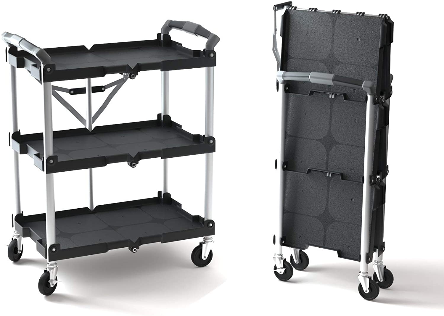 New 3 - Layer Folding Collapsible Service Cart ��� Portable Utility Trolley with Wheels 525607 - with | Sold by Uncle Wiener's Who