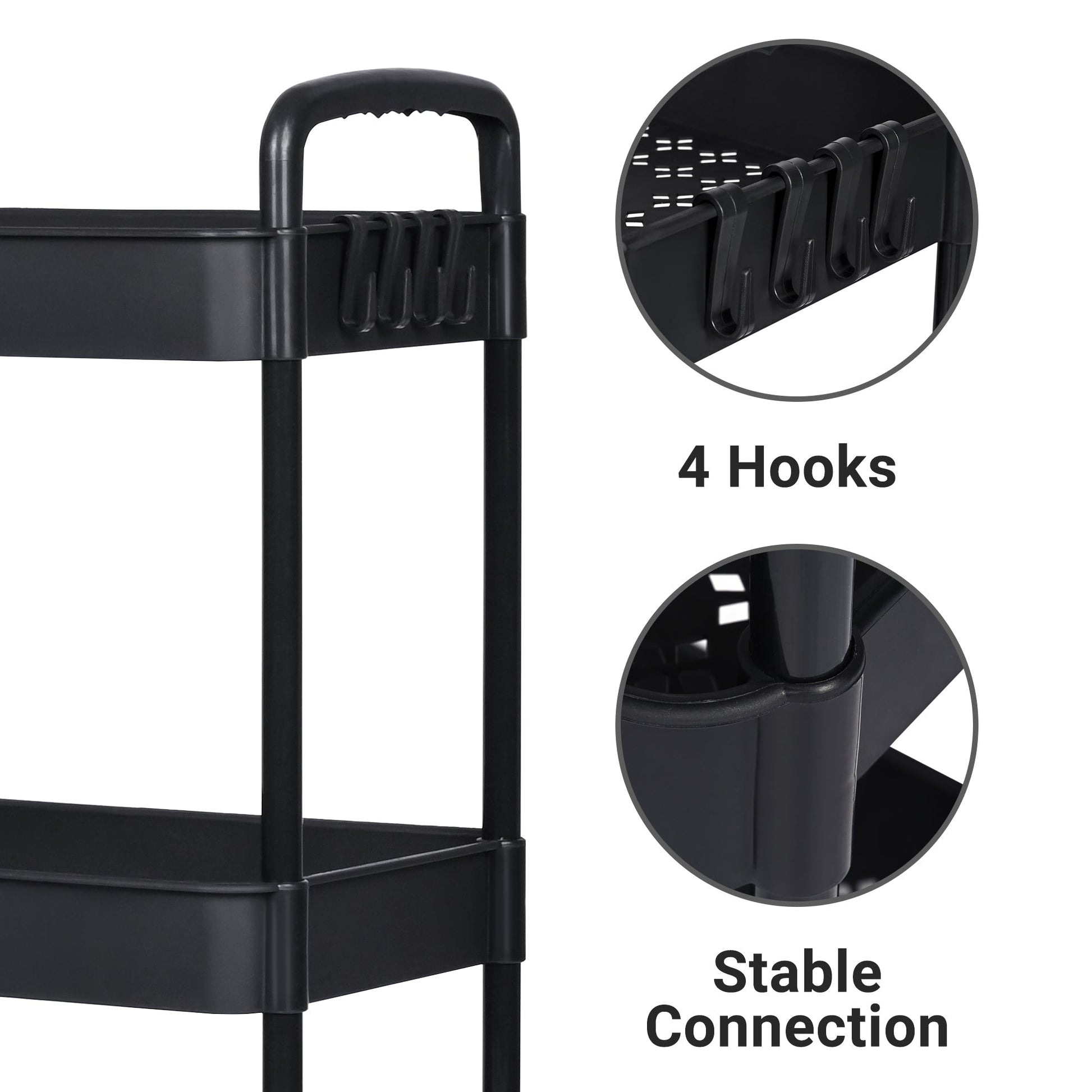 NEW 3 Layer Plastic Rolling Storage Cart Black AMPTR373 - with | Sold by Uncle Wiener's Wholesale
