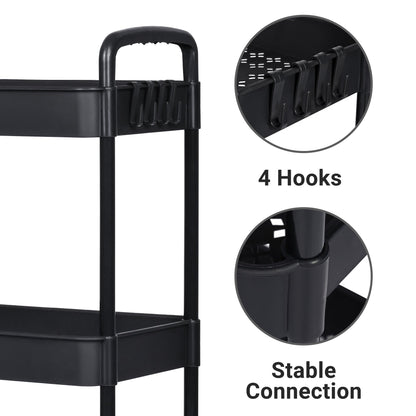NEW 3 Layer Plastic Rolling Storage Cart Black AMPTR373 - with | Sold by Uncle Wiener's Wholesale