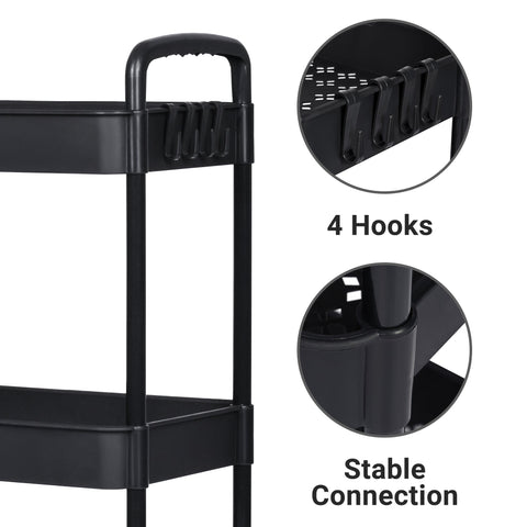NEW 3 Layer Plastic Rolling Storage Cart Black AMPTR373 - with | Sold by Uncle Wiener's Wholesale
