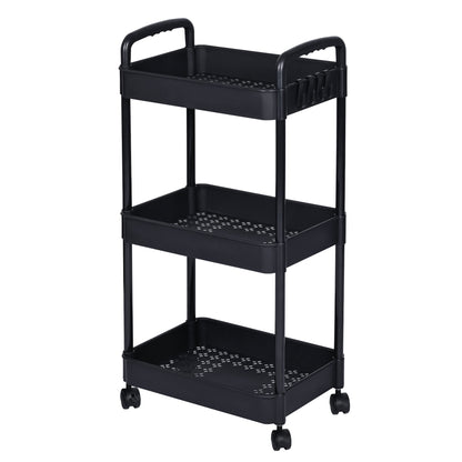 NEW 3 Layer Plastic Rolling Storage Cart Black AMPTR373 - with | Sold by Uncle Wiener's Wholesale