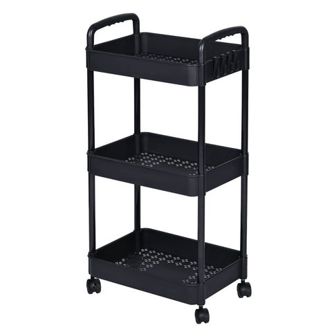NEW 3 Layer Plastic Rolling Storage Cart Black AMPTR373 - with | Sold by Uncle Wiener's Wholesale