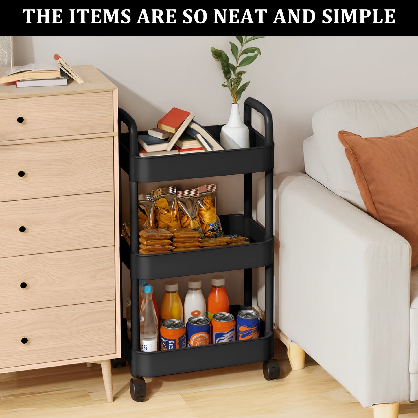 NEW 3 Layer Plastic Rolling Storage Cart Black AMPTR373 - with | Sold by Uncle Wiener's Wholesale
