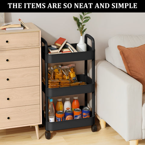 NEW 3 Layer Plastic Rolling Storage Cart Black AMPTR373 - with | Sold by Uncle Wiener's Wholesale