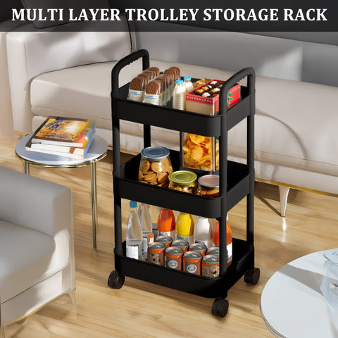 NEW 3 Layer Plastic Rolling Storage Cart Black AMPTR373 - with | Sold by Uncle Wiener's Wholesale