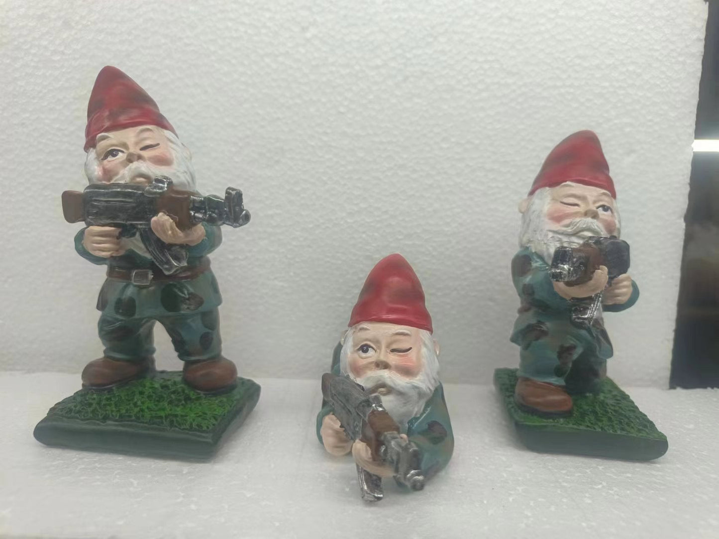 Military Garden Gnome Set – Armed with AK47, Resin 3-Pack Lawn Ornament | SKU 519318