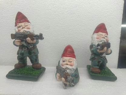 Military Garden Gnome Set – Armed with AK47, Resin 3-Pack Lawn Ornament | SKU 519318