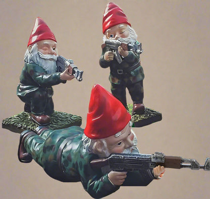 Military Garden Gnome Set – Armed with AK47, Resin 3-Pack Lawn Ornament | SKU 519318