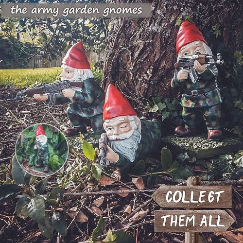 Military Garden Gnome Set – Armed with AK47, Resin 3-Pack Lawn Ornament | SKU 519318