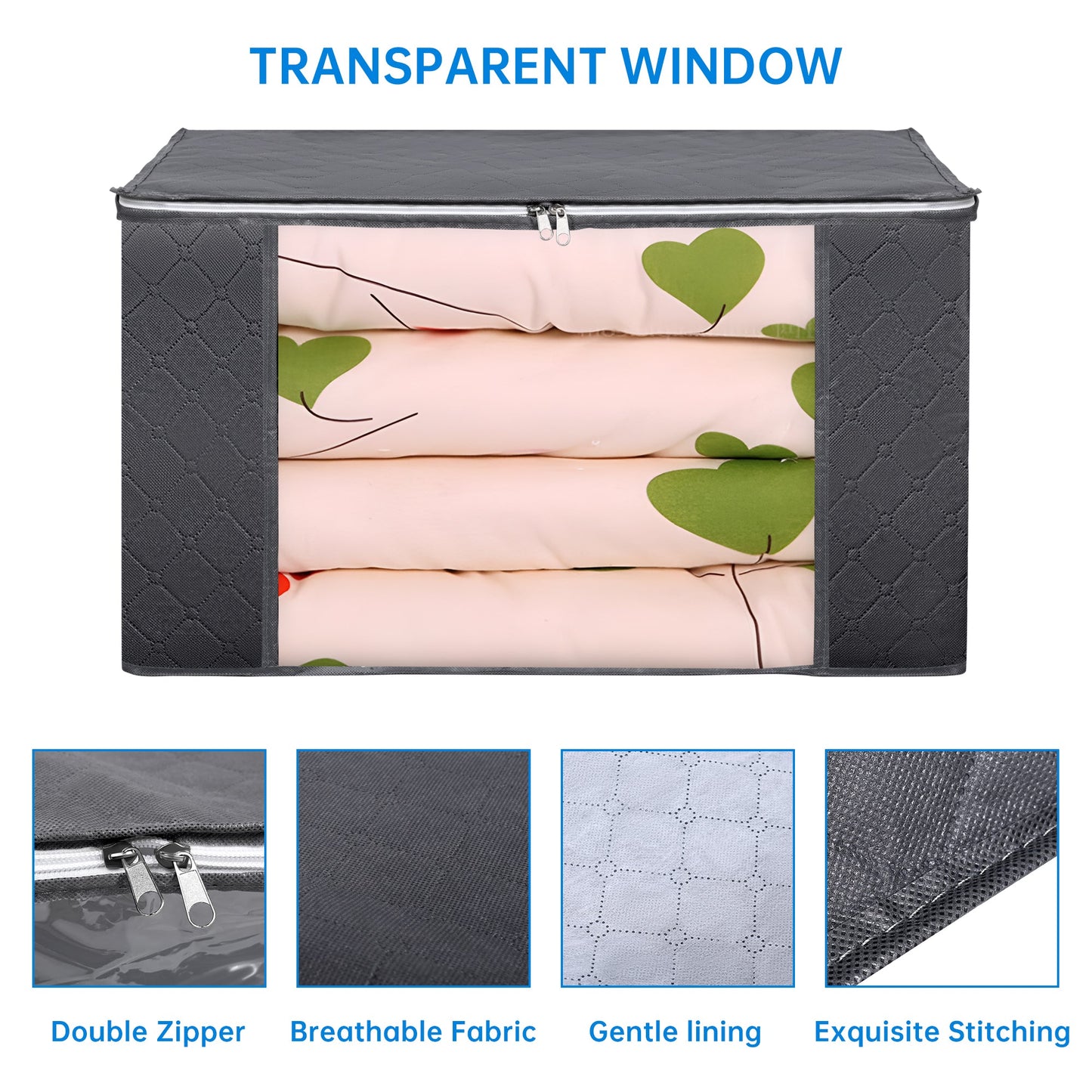 3-pack foldable clothes storage bags with clear window and handles
breathable black storage bags with zippers for bedding and clothing
closet organizer storage solution – 3-pack zippered bags