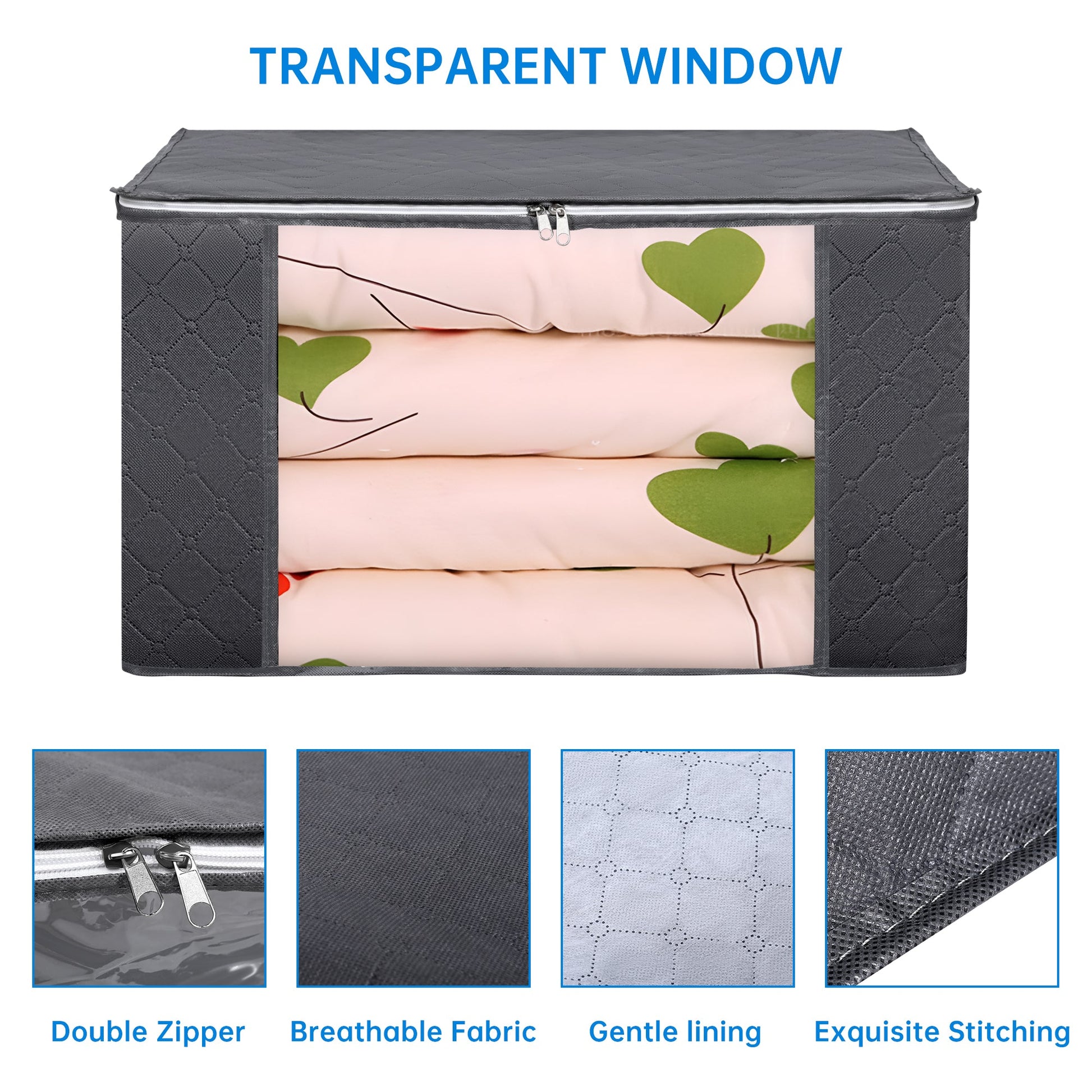 3-pack foldable clothes storage bags with clear window and handles
breathable black storage bags with zippers for bedding and clothing
closet organizer storage solution – 3-pack zippered bags