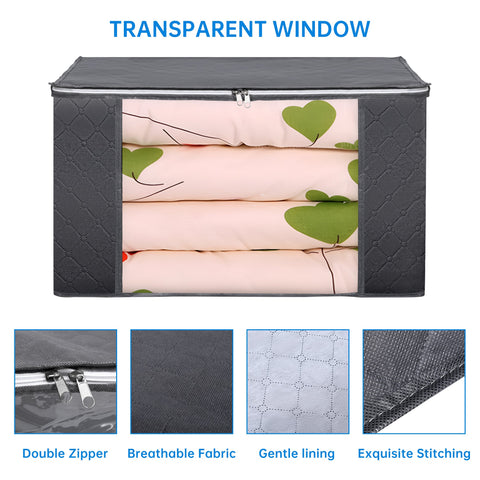 3-pack foldable clothes storage bags with clear window and handles
breathable black storage bags with zippers for bedding and clothing
closet organizer storage solution – 3-pack zippered bags