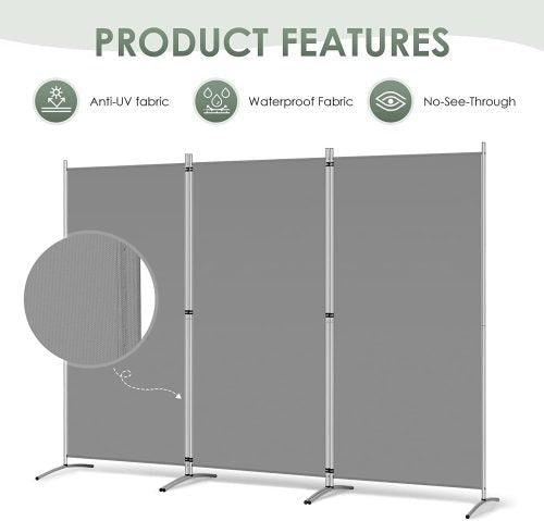 3-panel gray office privacy divider with freestanding base
Foldable room divider screen 8.64 FT x 6 FT for home or office
Modern freestanding partition for workspace or studio
Gray folding privacy panel for shared spaces