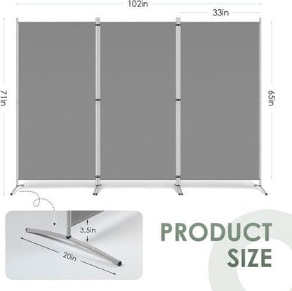 3-panel gray office privacy divider with freestanding base
Foldable room divider screen 8.64 FT x 6 FT for home or office
Modern freestanding partition for workspace or studio
Gray folding privacy panel for shared spaces