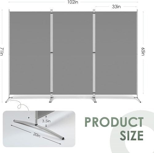 3-panel gray office privacy divider with freestanding base
Foldable room divider screen 8.64 FT x 6 FT for home or office
Modern freestanding partition for workspace or studio
Gray folding privacy panel for shared spaces