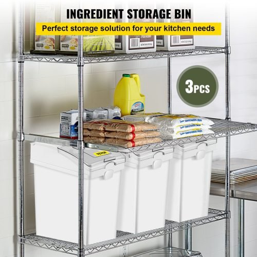 3-pack 6.6-gallon commercial food storage bins with scoops and sliding lids on caster wheels