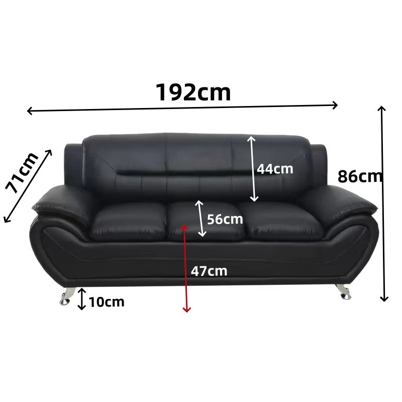 3PCS Modern Faux Leather Sofa Set – Red & Black Sofa, Loveseat, and Armchair with Chrome Legs for Contemporary Living Room