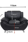 3PCS Modern Faux Leather Sofa Set – Red & Black Sofa, Loveseat, and Armchair with Chrome Legs for Contemporary Living Room