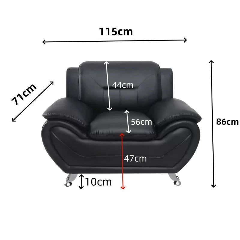 3PCS Modern Faux Leather Sofa Set – Red & Black Sofa, Loveseat, and Armchair with Chrome Legs for Contemporary Living Room
