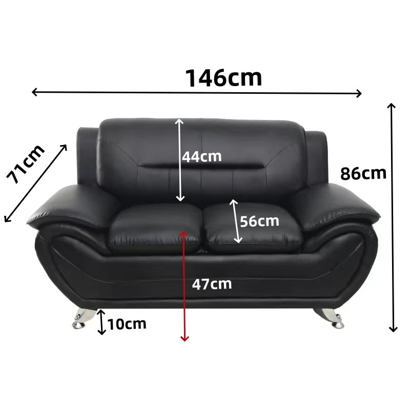 3PCS Modern Faux Leather Sofa Set – Red & Black Sofa, Loveseat, and Armchair with Chrome Legs for Contemporary Living Room