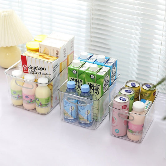 "3-piece clear pantry bin set in fridge"

"stackable food storage containers"

"kitchen organization clear plastic bins"

"bpa-free pantry organizer set"

"fridge and cabinet bin set"