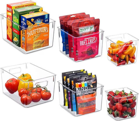"3-piece clear pantry bin set in fridge"

"stackable food storage containers"

"kitchen organization clear plastic bins"

"bpa-free pantry organizer set"

"fridge and cabinet bin set"