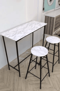 Compact 3-piece dining set with faux marble counter-height table and stools
Modern small space dining furniture with a black metal frame