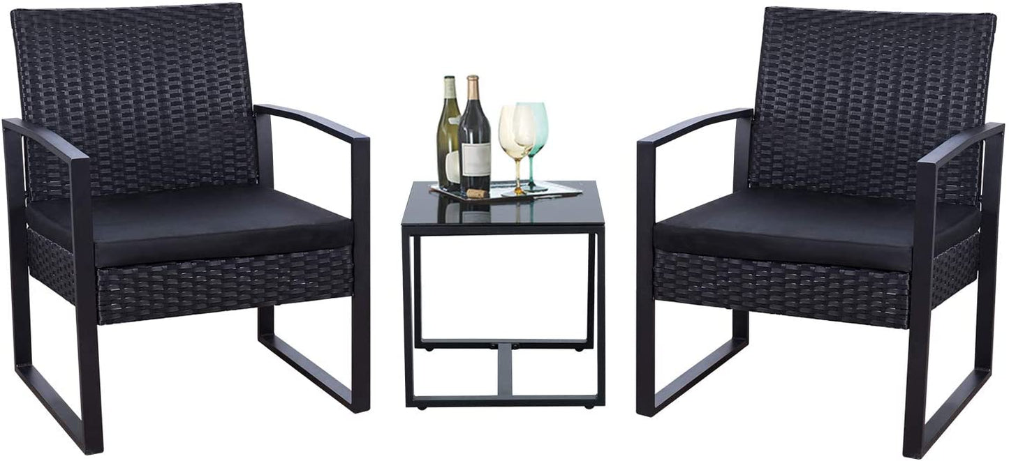New 3 - Piece Outdoor Patio Furniture Set – Wicker Chairs & Glass - Top Table | 726616 - with | Sold by Uncle Wiener's Wholesale