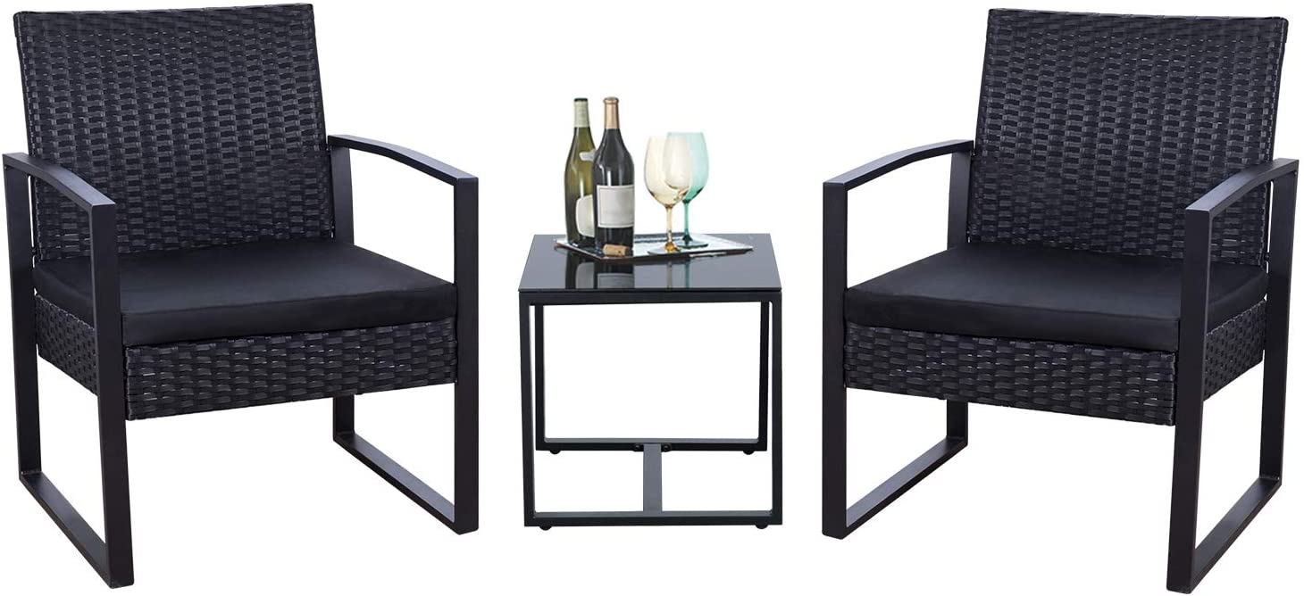 New 3 - Piece Outdoor Patio Furniture Set – Wicker Chairs & Glass - Top Table | 726616 - with | Sold by Uncle Wiener's Wholesale