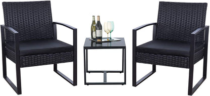 New 3 - Piece Outdoor Patio Furniture Set – Wicker Chairs & Glass - Top Table | 726616 - with | Sold by Uncle Wiener's Wholesale