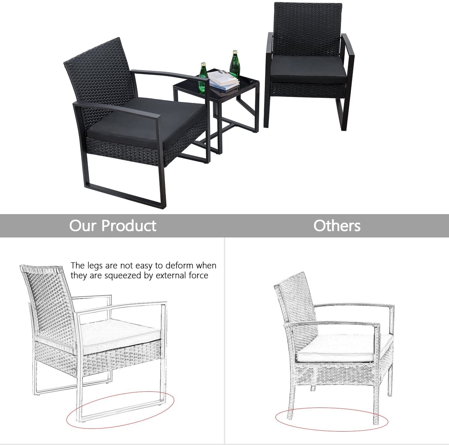 New 3 - Piece Outdoor Patio Furniture Set – Wicker Chairs & Glass - Top Table | 726616 - with | Sold by Uncle Wiener's Wholesale