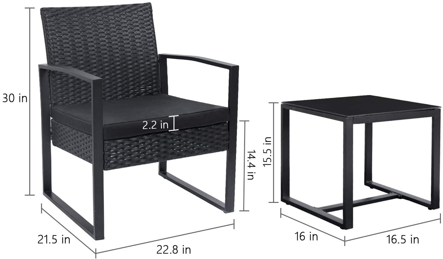 New 3 - Piece Outdoor Patio Furniture Set – Wicker Chairs & Glass - Top Table | 726616 - with | Sold by Uncle Wiener's Wholesale