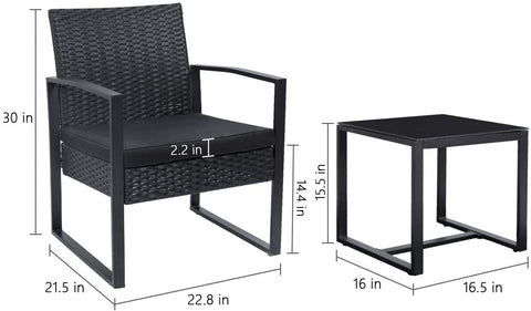 New 3 - Piece Outdoor Patio Furniture Set – Wicker Chairs & Glass - Top Table | 726616 - with | Sold by Uncle Wiener's Wholesale
