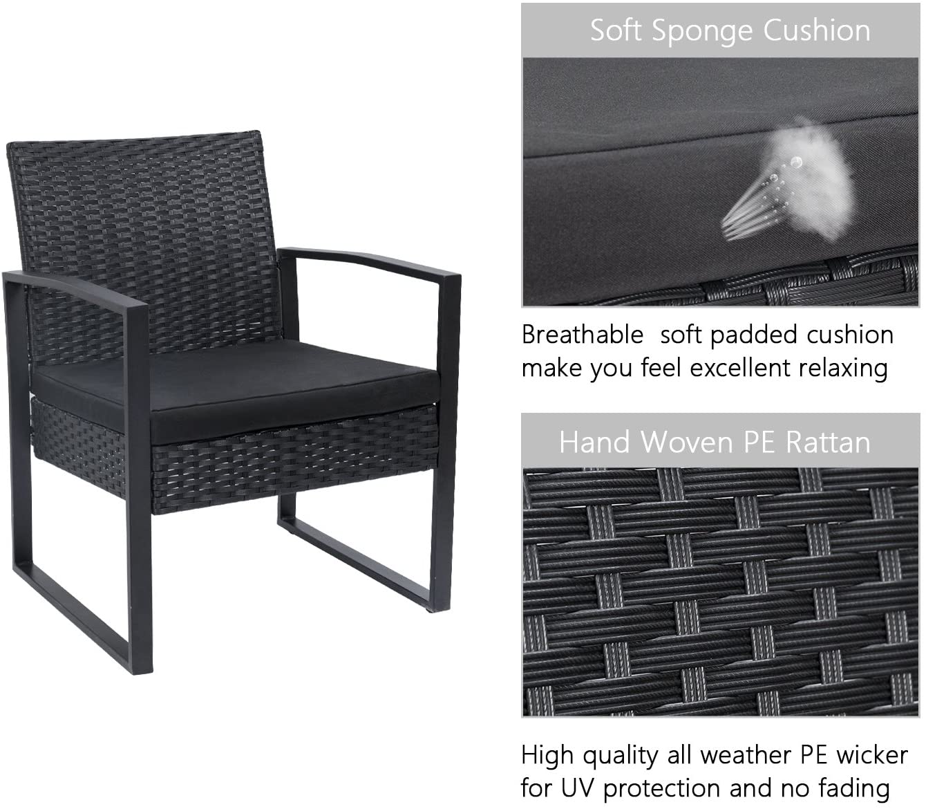 New 3 - Piece Outdoor Patio Furniture Set – Wicker Chairs & Glass - Top Table | 726616 - with | Sold by Uncle Wiener's Wholesale