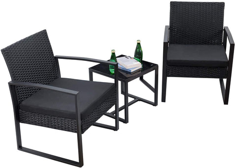 New 3 - Piece Outdoor Patio Furniture Set – Wicker Chairs & Glass - Top Table | 726616 - with | Sold by Uncle Wiener's Wholesale