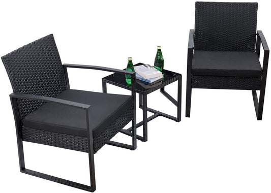 New 3 - Piece Outdoor Patio Furniture Set – Wicker Chairs & Glass - Top Table | 726616 - with | Sold by Uncle Wiener's Wholesale