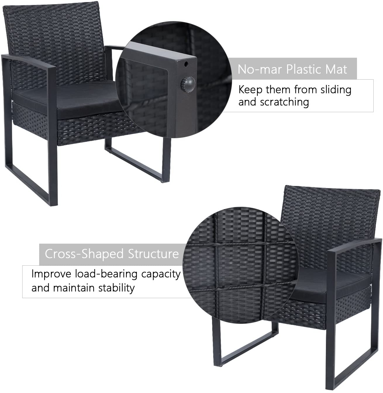 New 3 - Piece Outdoor Patio Furniture Set – Wicker Chairs & Glass - Top Table | 726616 - with | Sold by Uncle Wiener's Wholesale