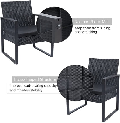 New 3 - Piece Outdoor Patio Furniture Set – Wicker Chairs & Glass - Top Table | 726616 - with | Sold by Uncle Wiener's Wholesale