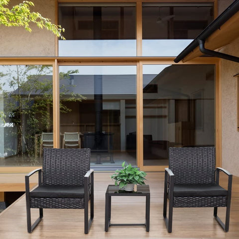 New 3 - Piece Outdoor Patio Furniture Set – Wicker Chairs & Glass - Top Table | 726616 - with | Sold by Uncle Wiener's Wholesale