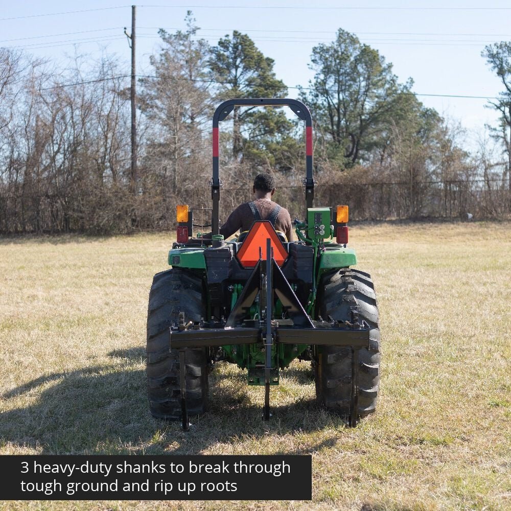 3-Point 3-Shank Subsoiler – Front View

Subsoiler Mounted on Tractor – Working in Field

Adjustable Shank Subsoiler – Side View

Ground Ripper for Tractors – Black Finish

Heavy-Duty Subsoiler with Category 1 & 2 Hitch