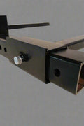 "3-point tractor pallet fork attachment front view – black powder-coated steel"

"Side view of Category 1 tractor hitch pallet fork"

"Closeup of adjustable fork spacing and lock bolts"

"Angled view showing frame and fork mounting points"