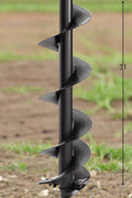 3-point tractor post hole digger in field with 12 inch auger bit
Auger attachment technical diagram showing dimensions
Close-up of 12-inch heavy-duty auger bit