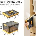 3-pack of foldable 12.6 gallon stackable storage containers with lids, doors, and caster wheels – black and yellow bins